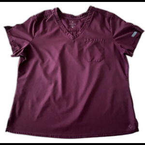 Medcouture Insight Women’s Burgundy Wine Scrub Top Sz XL V-Neck Pocket